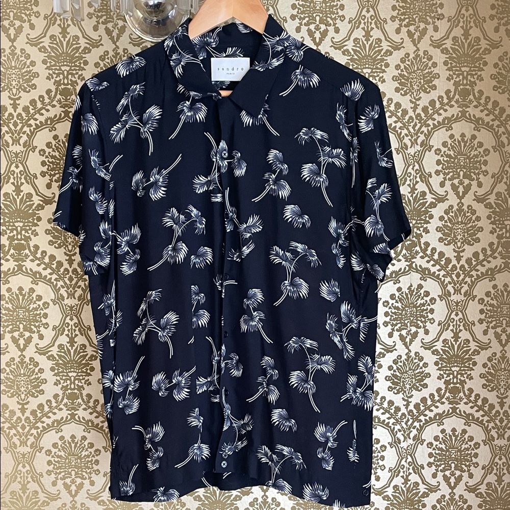 Sandro Black and White Palm Print Shirt